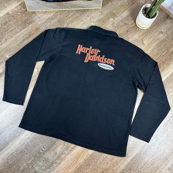 Harley Davidson Y2K Long Sleeve T Shirt Black and Orange Embroidered - Picture 5 of 8